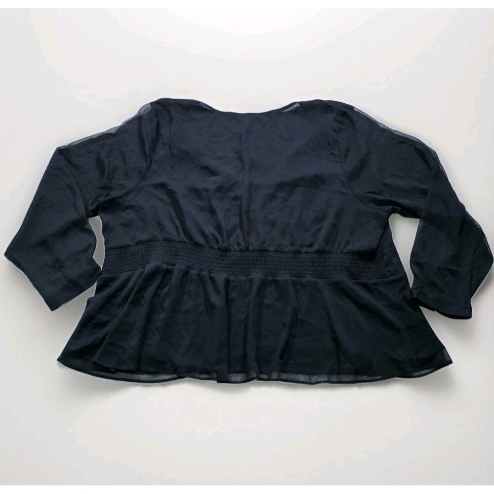 Addition Elle Top Womens 5X Black LS Chiffon Lined Baby Doll Smocked Mature Goth - Picture 2 of 15